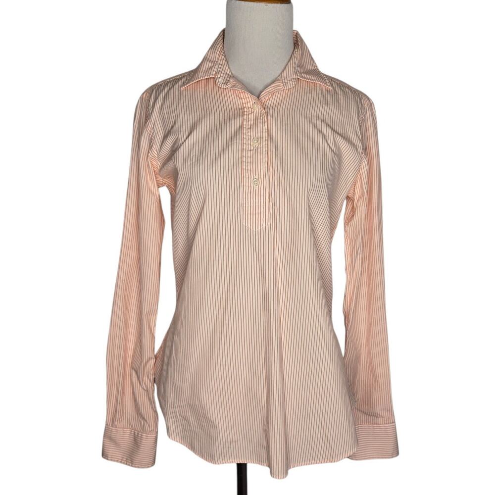 Ann Mashburn Womens Popover Blouse Quiet Luxury Striped Work Crisp Medium